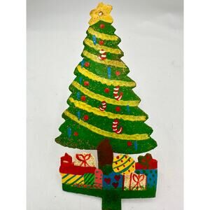 Hand-Painted Metal Christmas Tree Stocking Holder, Recycled Haitian Steel Drums